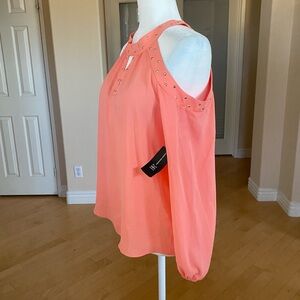 INC Keyhole Cold Shoulder Gold Studded Peach Blouse